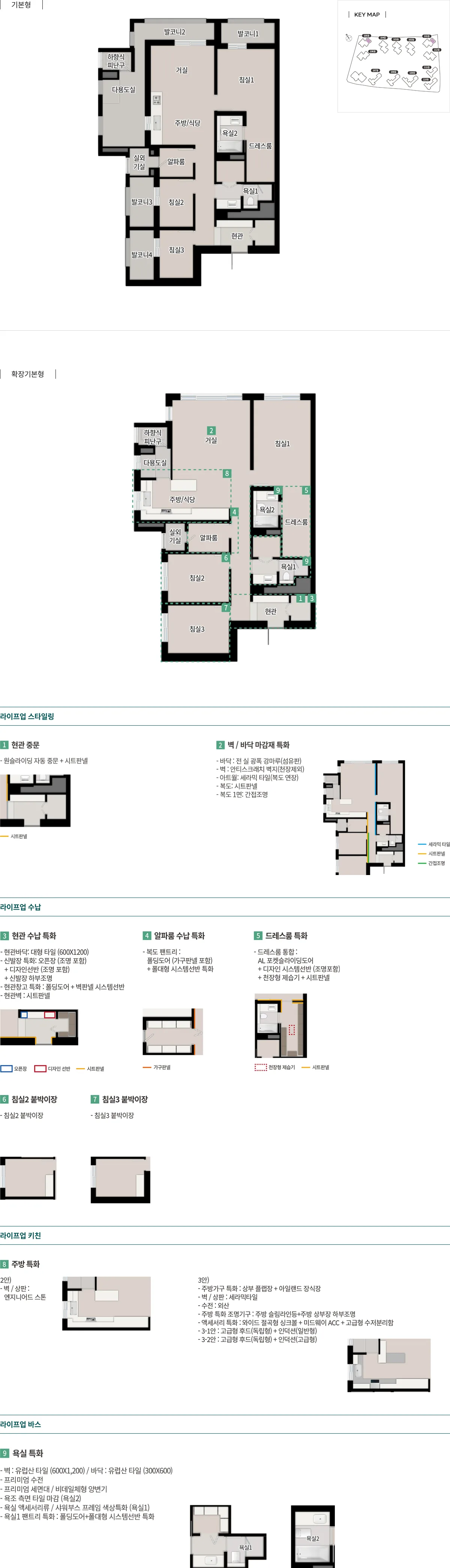 한강 푸르지오 리버프론트 106B 타입 평면도 — 기본형·확장형 평면과 라이프업 유상옵션 안내