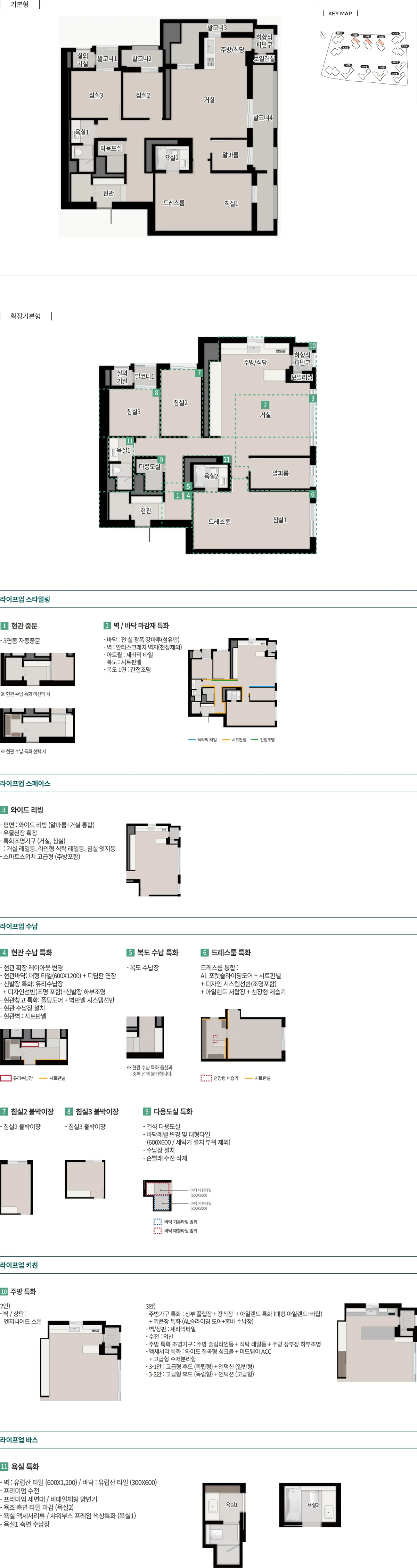 한강 푸르지오 리버프론트 122 타입 평면도 — 기본형·확장형 평면과 라이프업 유상옵션 안내